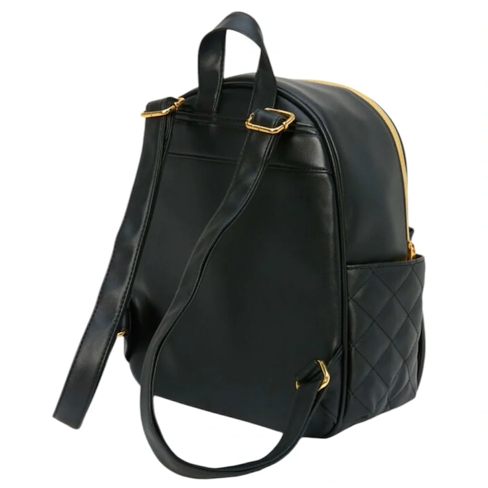 Black Faux Leather Gold Pearl Studded Backpack - NWT